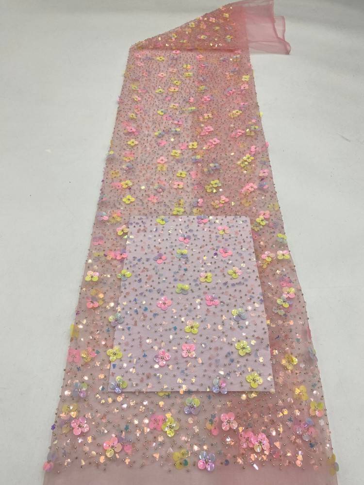 1 Yard 5 Yards Multi-Color Sequined Beaded Embroidered Lace Material Fabric TDD443