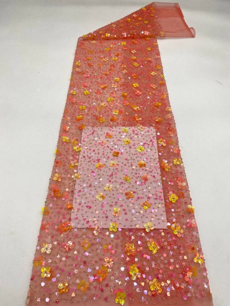 1 Yard 5 Yards Multi-Color Sequined Beaded Embroidered Lace Material Fabric TDD443