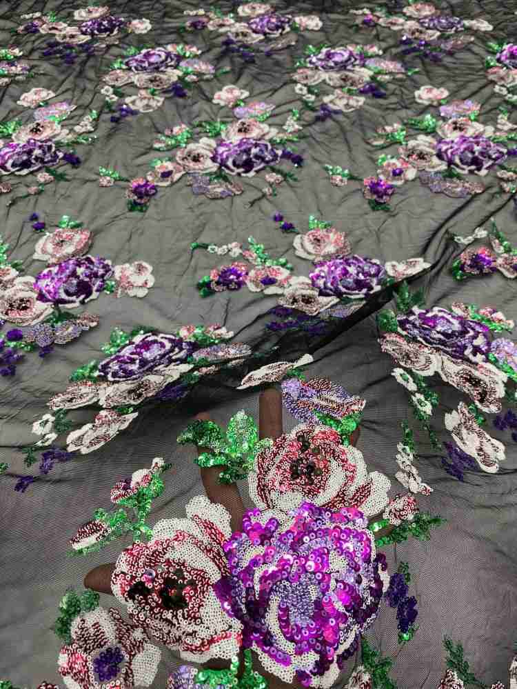 1 Yard Multi-Color Sequined Lace Material Fabric