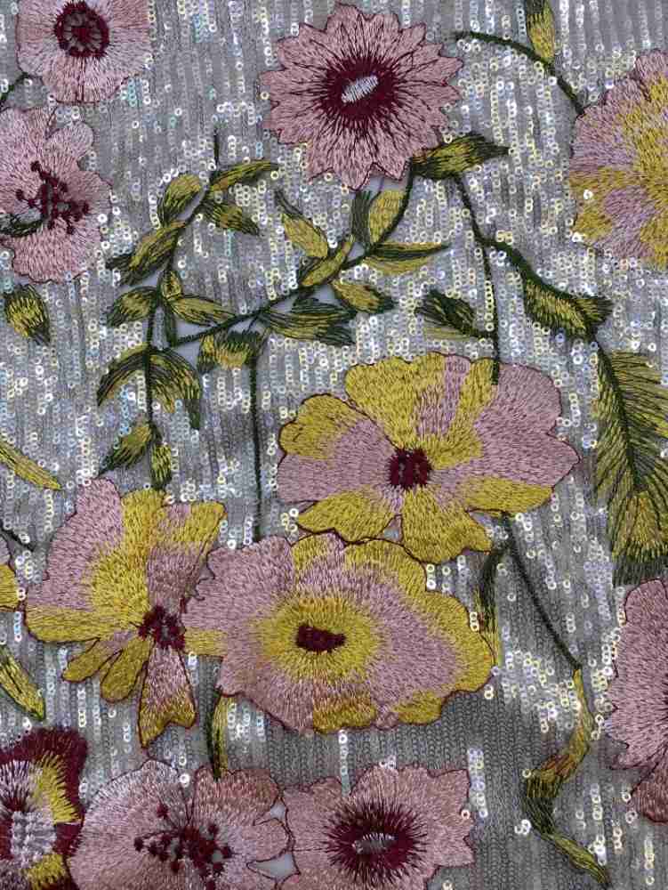1 Yard Multi-Color Sequined Embroidered Lace Material Fabric
