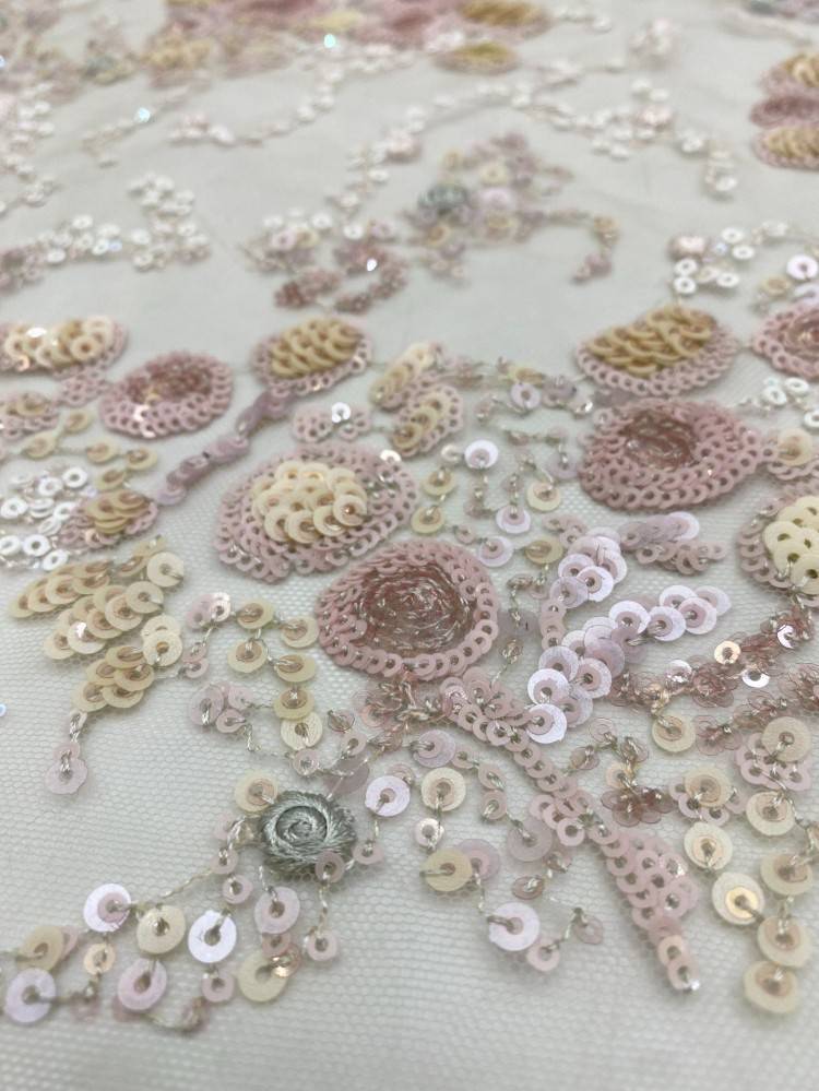 1 Yard Multi-Colored Sequins Lace Material Fabric