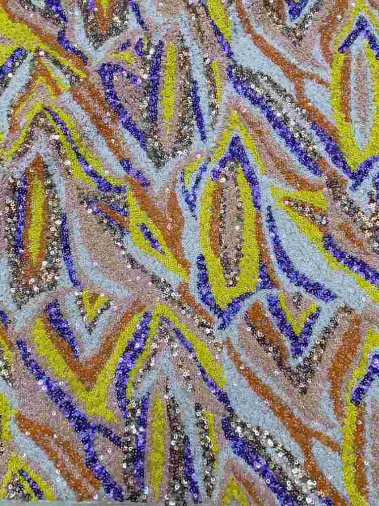 5 Yards Multi-Colored Sequins Lace Material Fabric