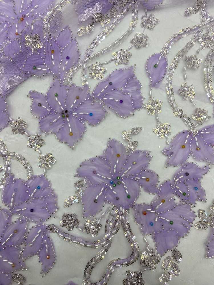 1 Yard Beaded 3D Floral Lace Material Fabric