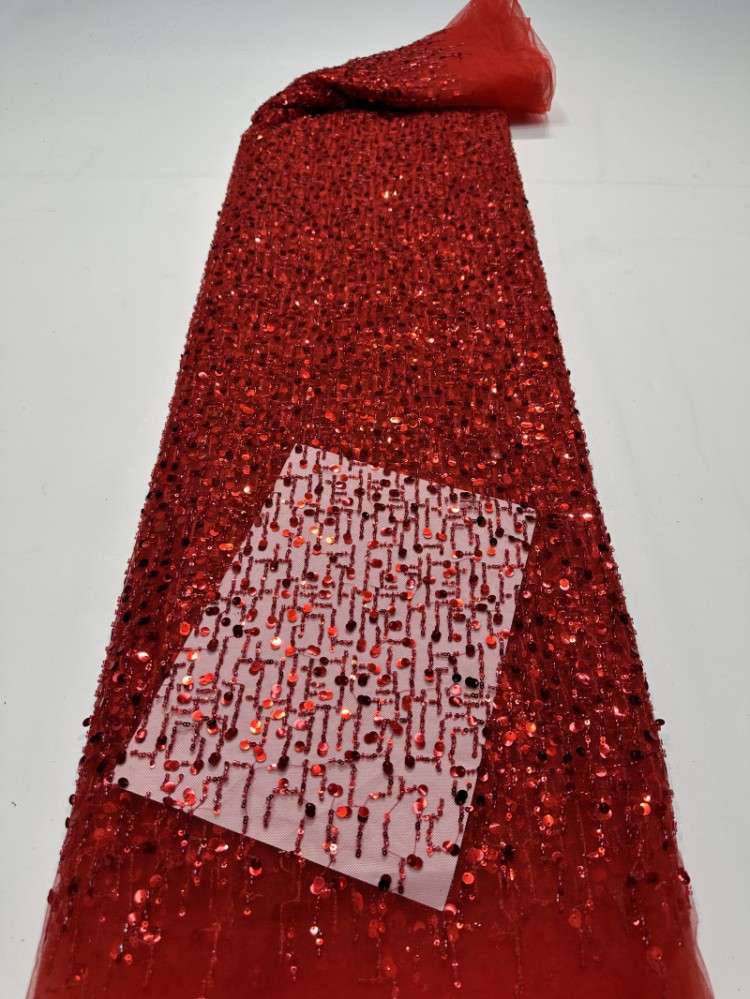 1 Yard Sequined Beaded Lace Material Fabric