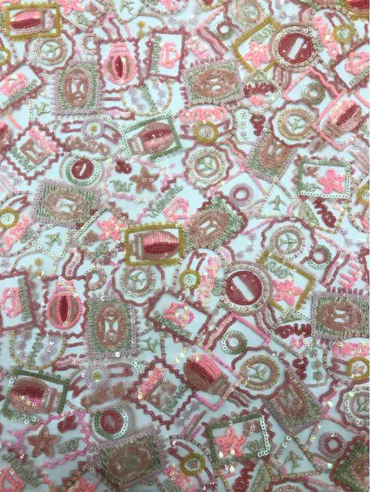 1 Yard Multi-Colored Sequins Lace Material Fabric