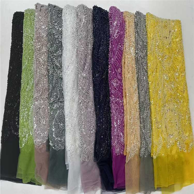 5 Yards Multi-Color Sequined Beaded Embroidered 3D Floral Lace Material Fabric JLT042