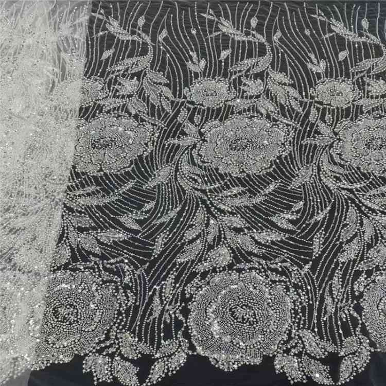 5 Yards Multi-Color Sequined Beaded Embroidered 3D Floral Lace Material Fabric JLT042
