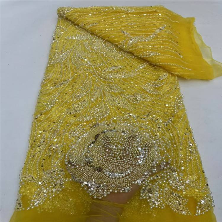 5 Yards Multi-Color Sequined Beaded Embroidered 3D Floral Lace Material Fabric JLT042