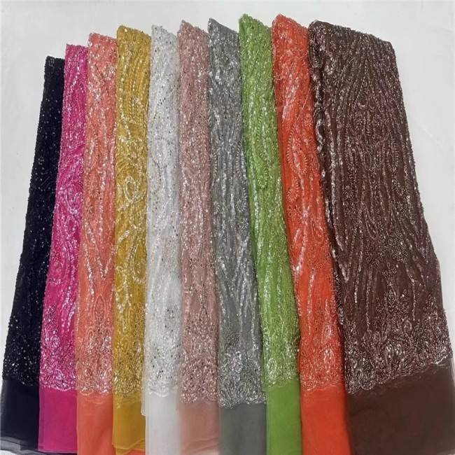 5 Yards Beaded Lace Fabric