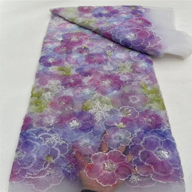 5 Yards Colorful Beaded 3D Floral Lace Material Fabric