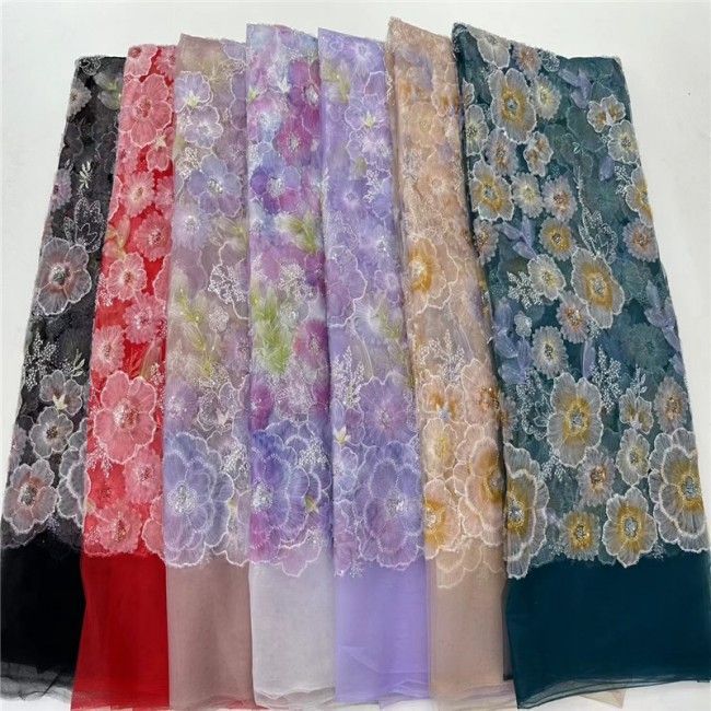 5 Yards Colorful Beaded 3D Floral Lace Material Fabric