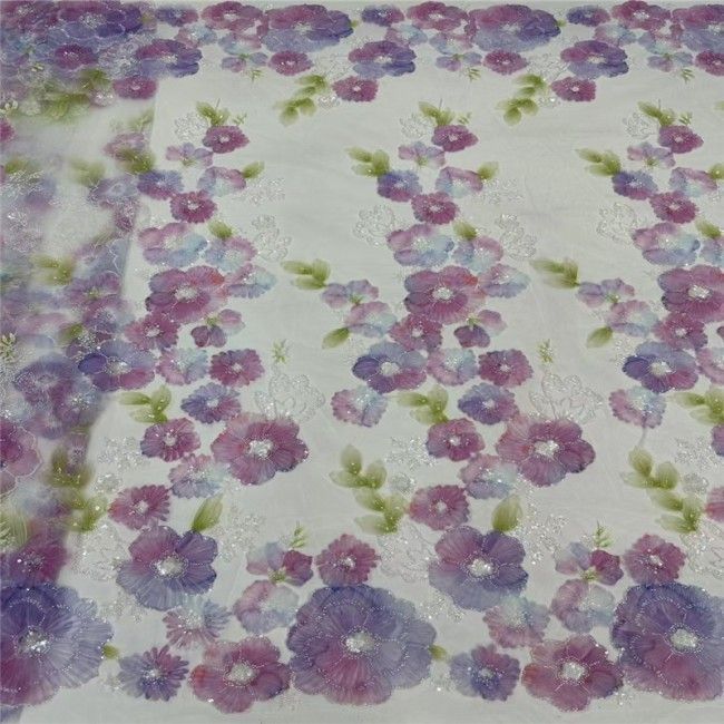 5 Yards Colorful Beaded 3D Floral Lace Material Fabric