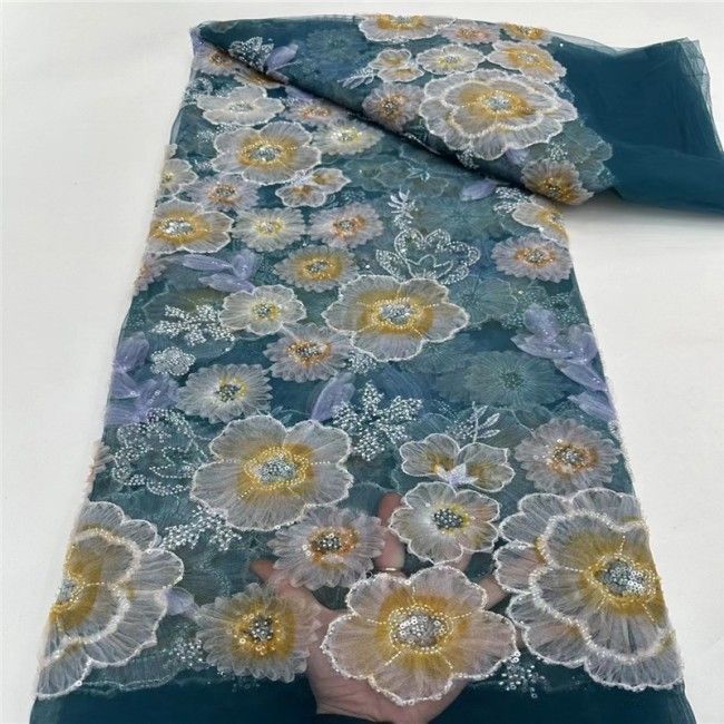 5 Yards Colorful Beaded 3D Floral Lace Material Fabric