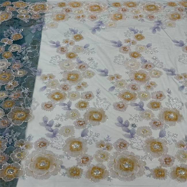5 Yards Colorful Beaded 3D Floral Lace Material Fabric