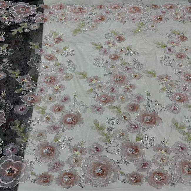 5 Yards Colorful Beaded 3D Floral Lace Material Fabric