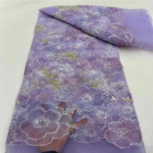 5 Yards Colorful Beaded 3D Floral Lace Material Fabric