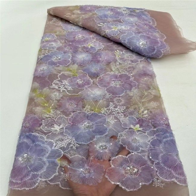 5 Yards Colorful Beaded 3D Floral Lace Material Fabric