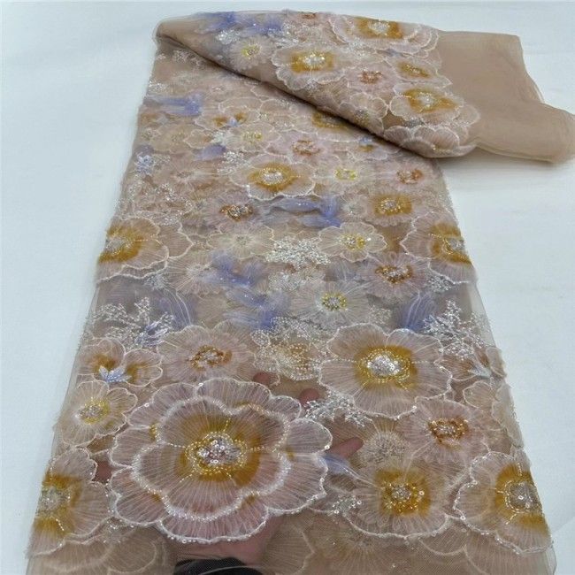5 Yards Colorful Beaded 3D Floral Lace Material Fabric