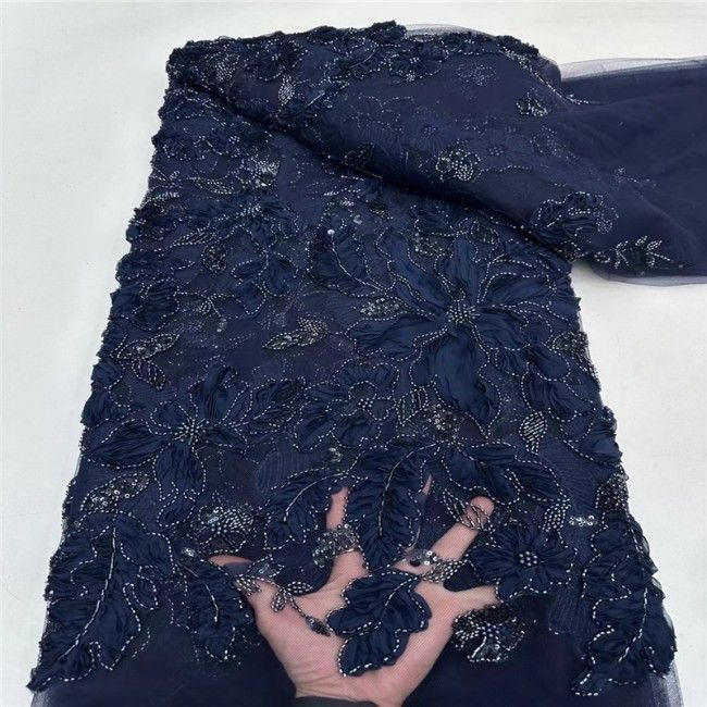 5 Yards Beaded 3D Floral Lace Material Fabric