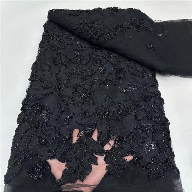 5 Yards Beaded 3D Floral Lace Material Fabric