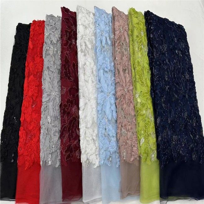 5 Yards Beaded 3D Floral Lace Material Fabric