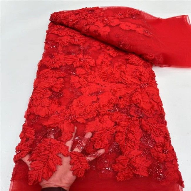 5 Yards Beaded 3D Floral Lace Material Fabric