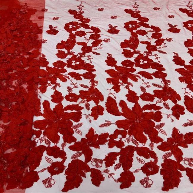 5 Yards Beaded 3D Floral Lace Material Fabric
