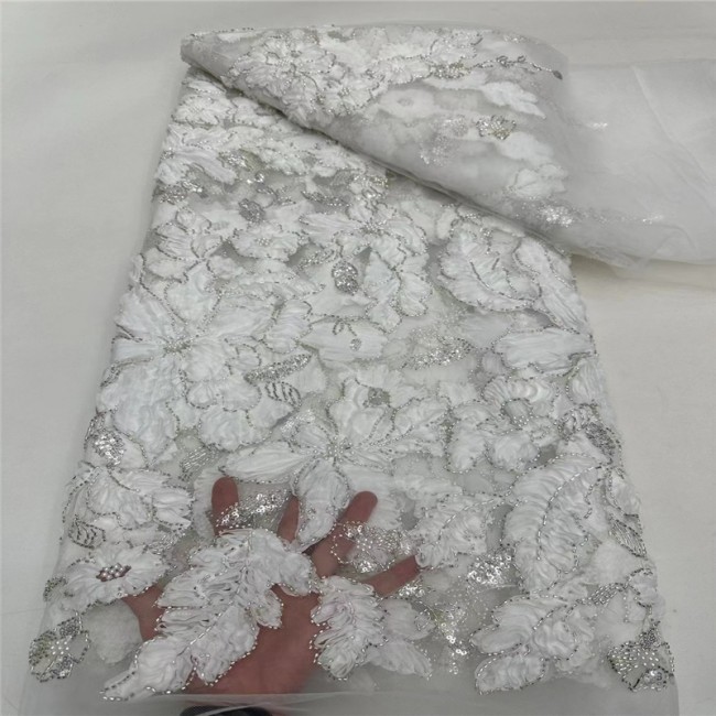 5 Yards Beaded 3D Floral Lace Material Fabric
