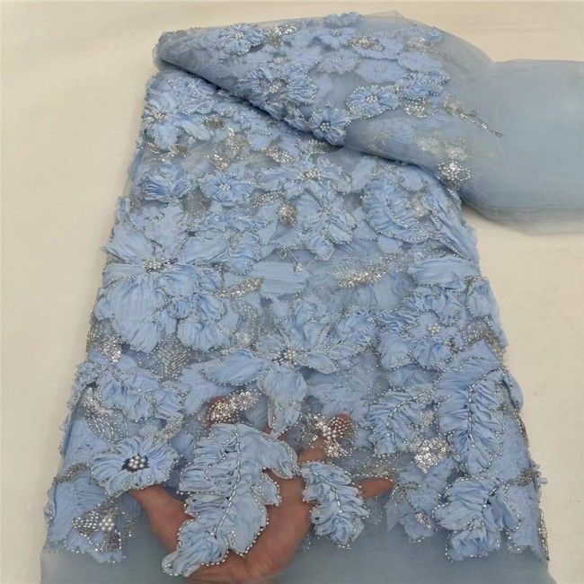 5 Yards Beaded 3D Floral Lace Material Fabric