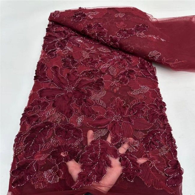 5 Yards Beaded 3D Floral Lace Material Fabric