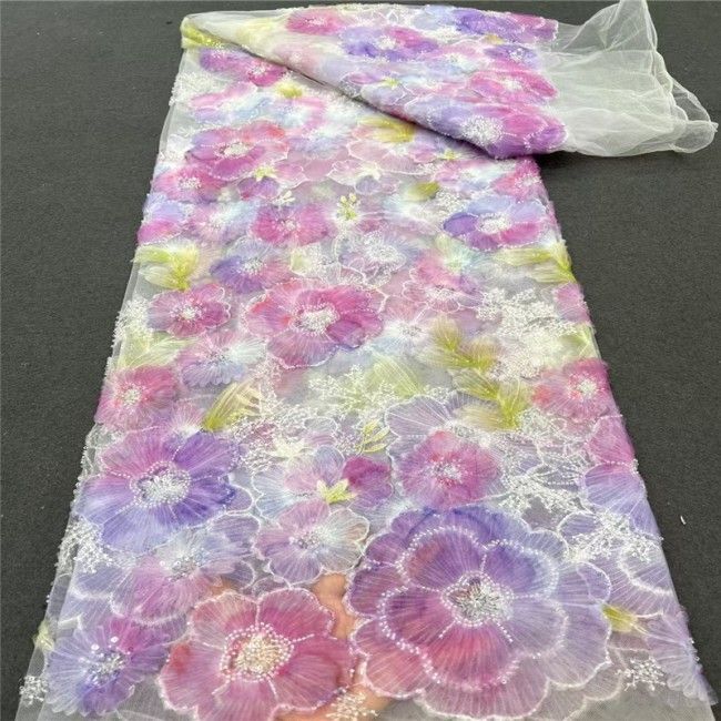 5 Yards Colorful Beaded 3D Floral Lace Material Fabric