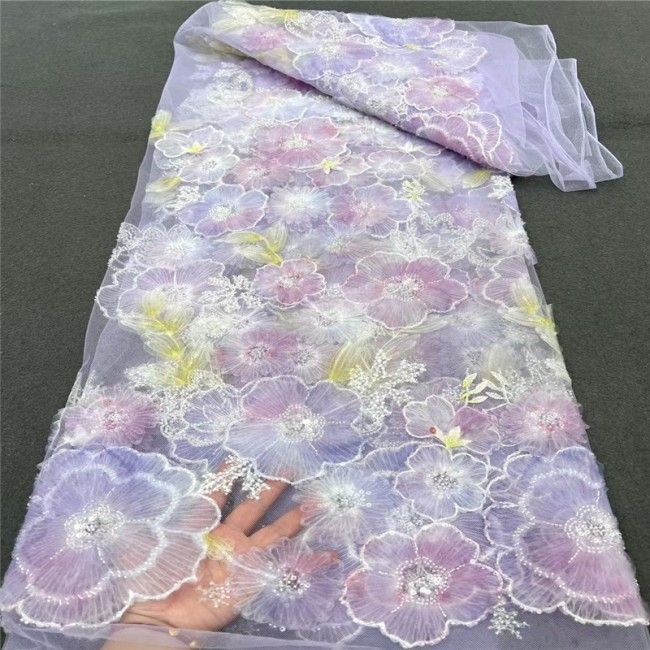5 Yards Colorful Beaded 3D Floral Lace Material Fabric