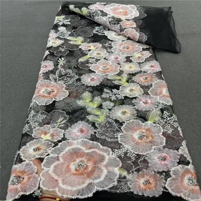 5 Yards Colorful Beaded 3D Floral Lace Material Fabric