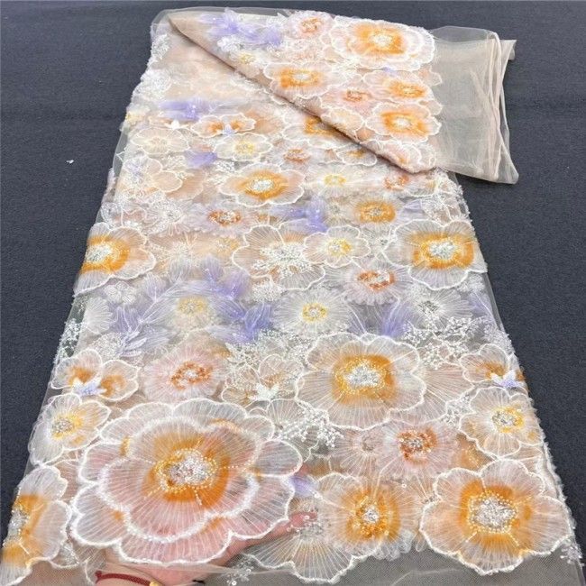 5 Yards Colorful Beaded 3D Floral Lace Material Fabric