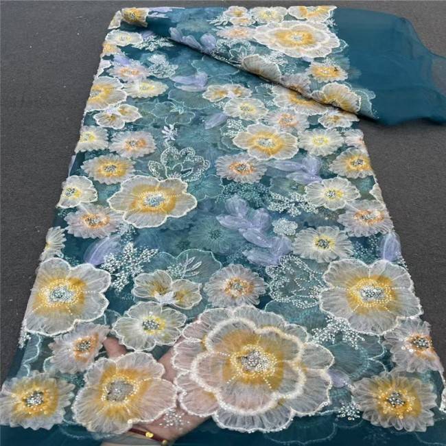 5 Yards Colorful Beaded 3D Floral Lace Material Fabric