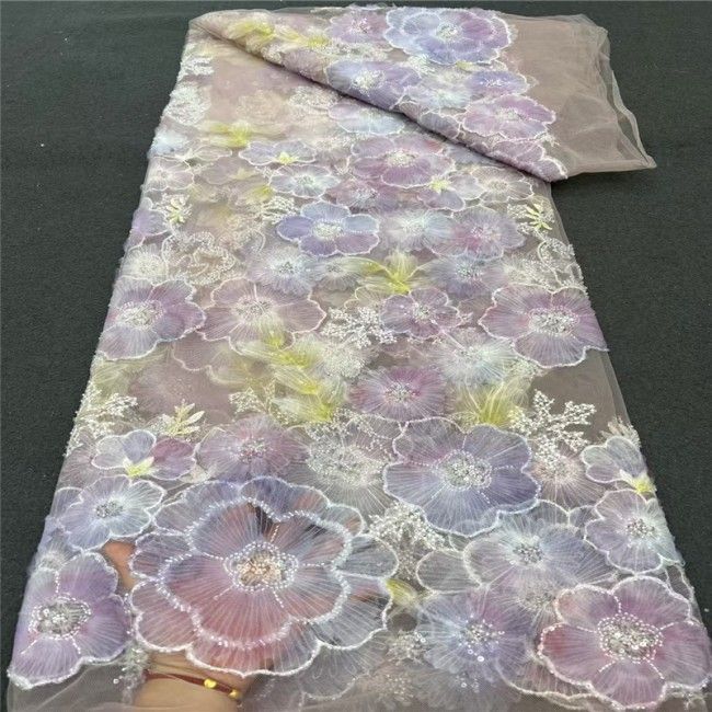 5 Yards Colorful Beaded 3D Floral Lace Material Fabric