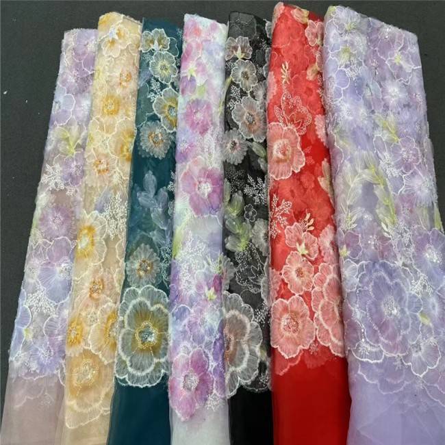 5 Yards Colorful Beaded 3D Floral Lace Material Fabric