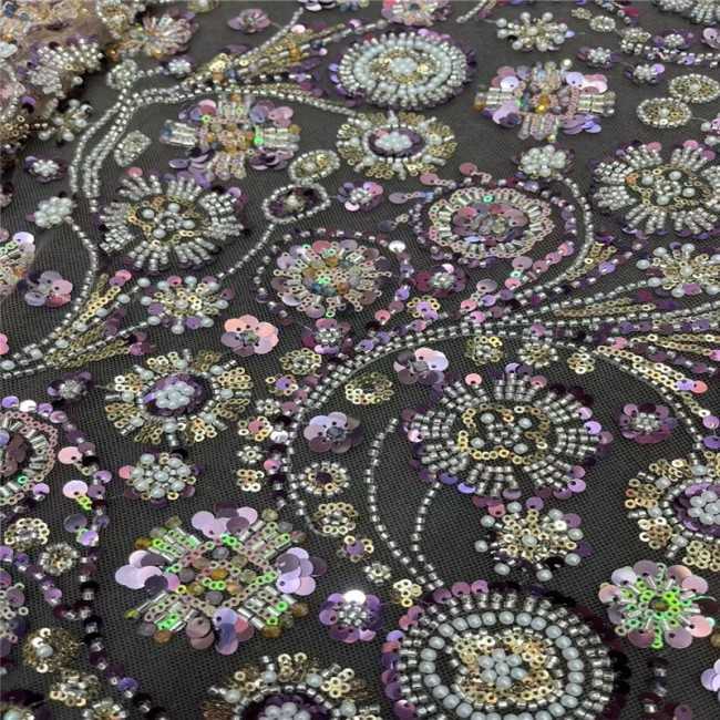 5 Yards Multi-Color Beaded Lace Material Fabric