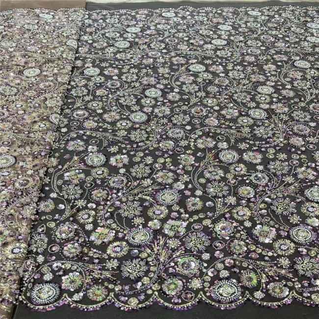 5 Yards Multi-Color Beaded Lace Material Fabric