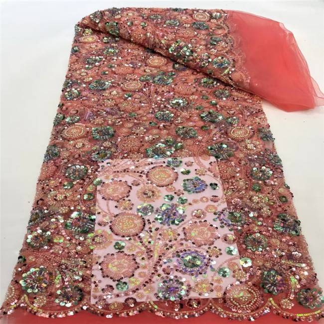 5 Yards Multi-Color Beaded Lace Material Fabric