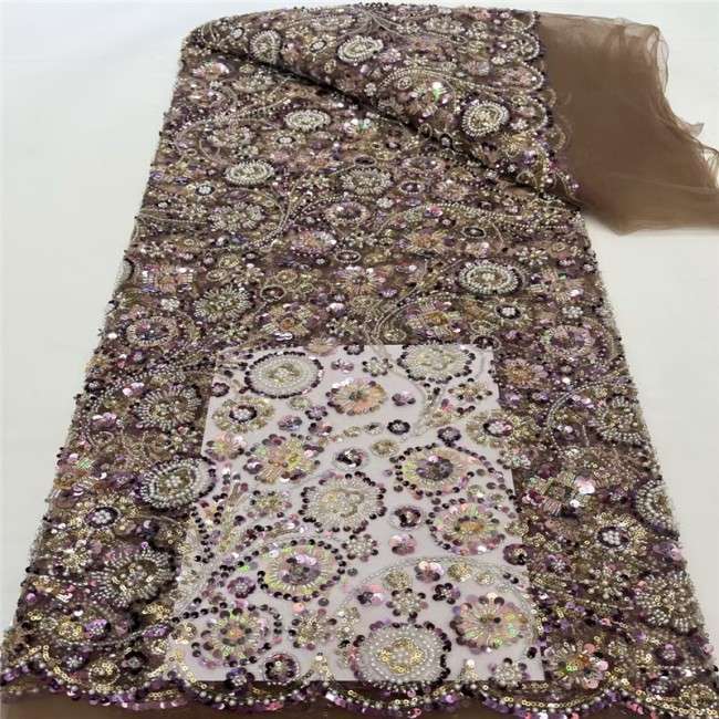 5 Yards Multi-Color Beaded Lace Material Fabric