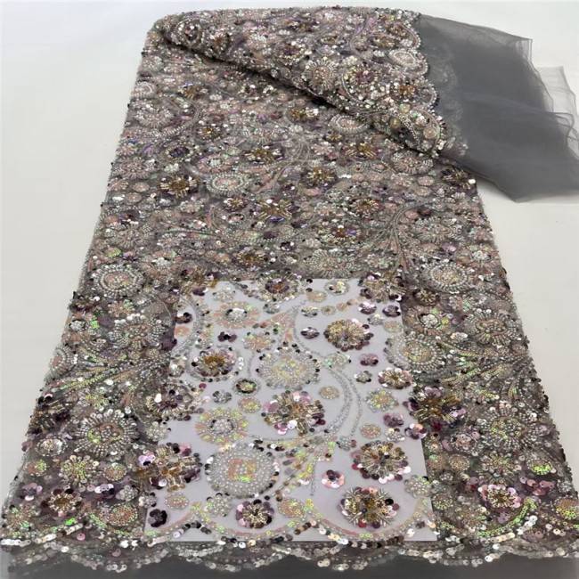 5 Yards Multi-Color Beaded Lace Material Fabric