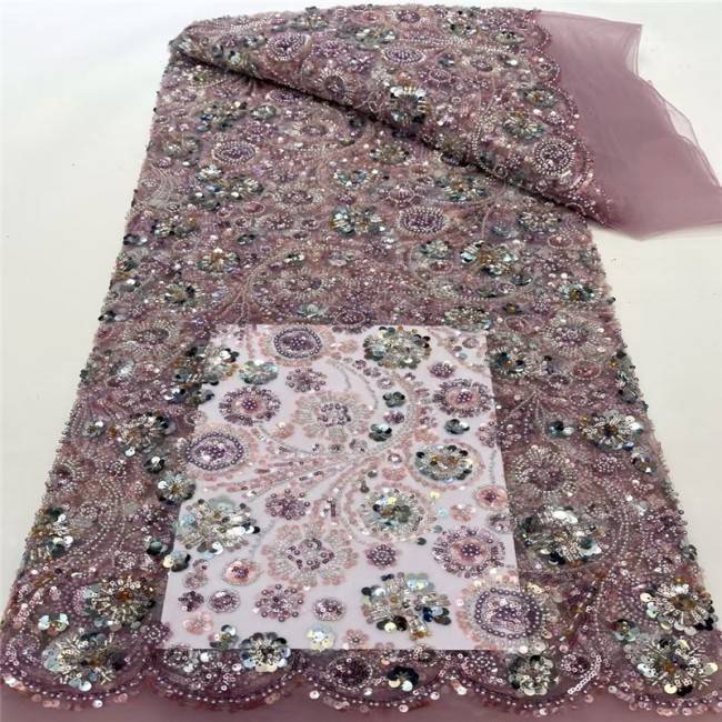 5 Yards Multi-Color Beaded Lace Material Fabric