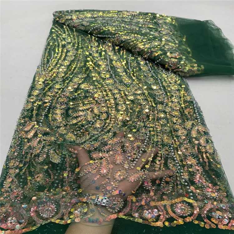 5 Yards Multi-Color Sequined Beaded Embroidered 3D Floral Lace Material Fabric JLT064