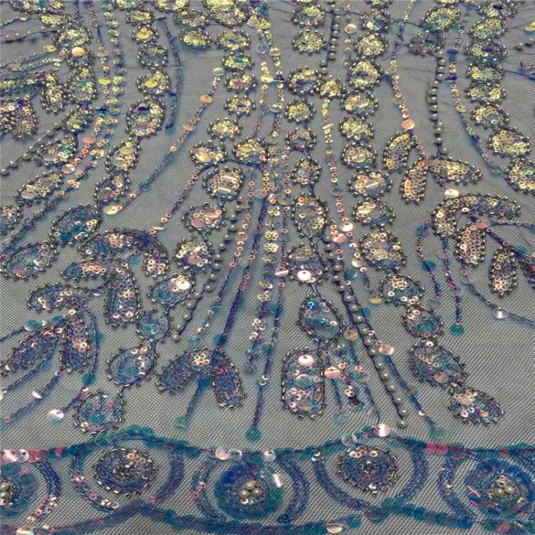 5 Yards Multi-Color Sequined Beaded Embroidered 3D Floral Lace Material Fabric JLT064
