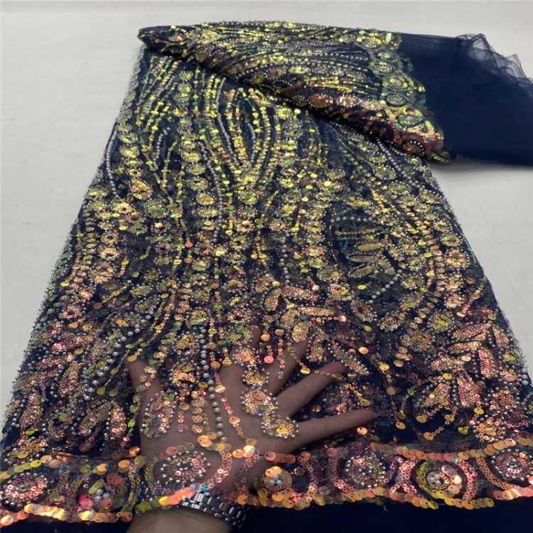 5 Yards Multi-Color Sequined Beaded Embroidered 3D Floral Lace Material Fabric JLT064