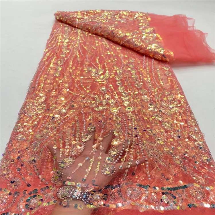 5 Yards Multi-Color Sequined Beaded Embroidered 3D Floral Lace Material Fabric JLT064