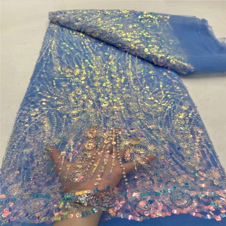 5 Yards Multi-Color Sequined Beaded Embroidered 3D Floral Lace Material Fabric JLT064