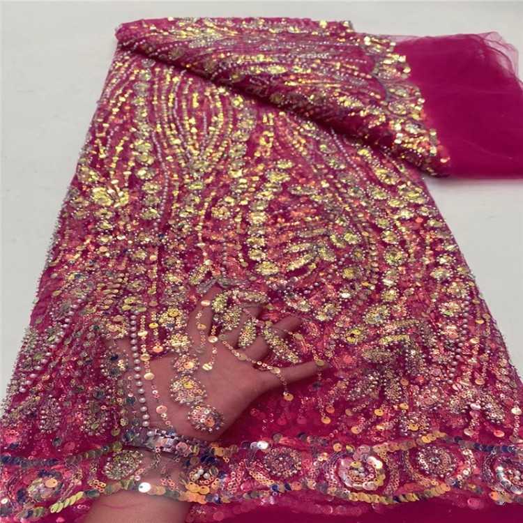 5 Yards Multi-Color Sequined Beaded Embroidered 3D Floral Lace Material Fabric JLT064