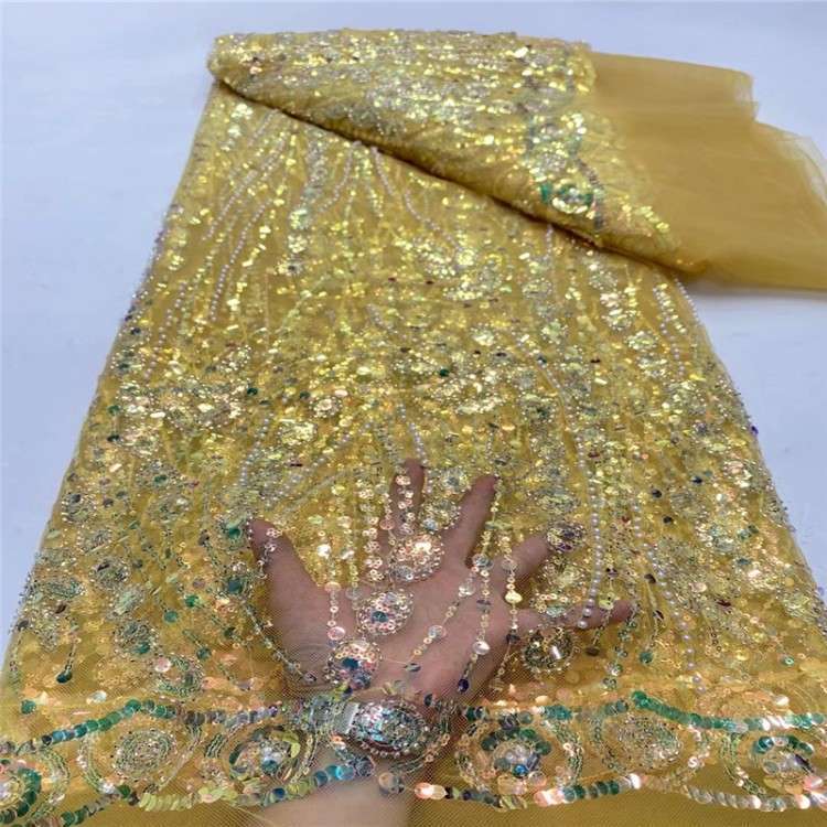 5 Yards Multi-Color Sequined Beaded Embroidered 3D Floral Lace Material Fabric JLT064